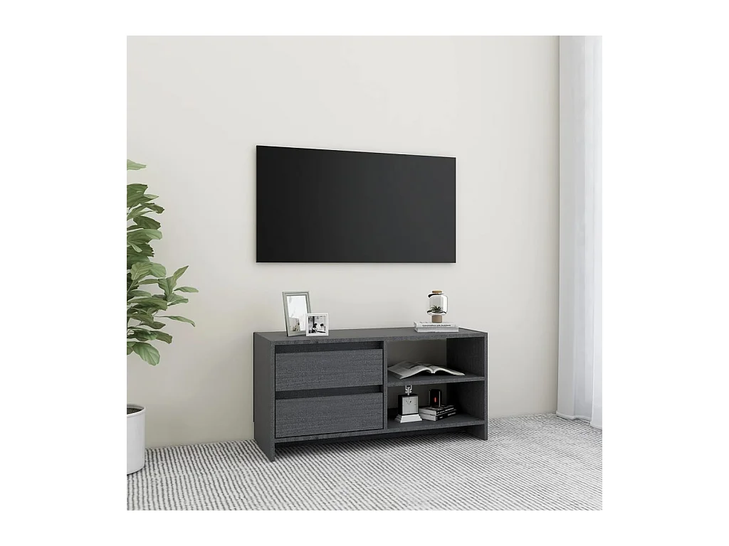 Meuble TV Gris 80x31x39 cm Bois de pin massif