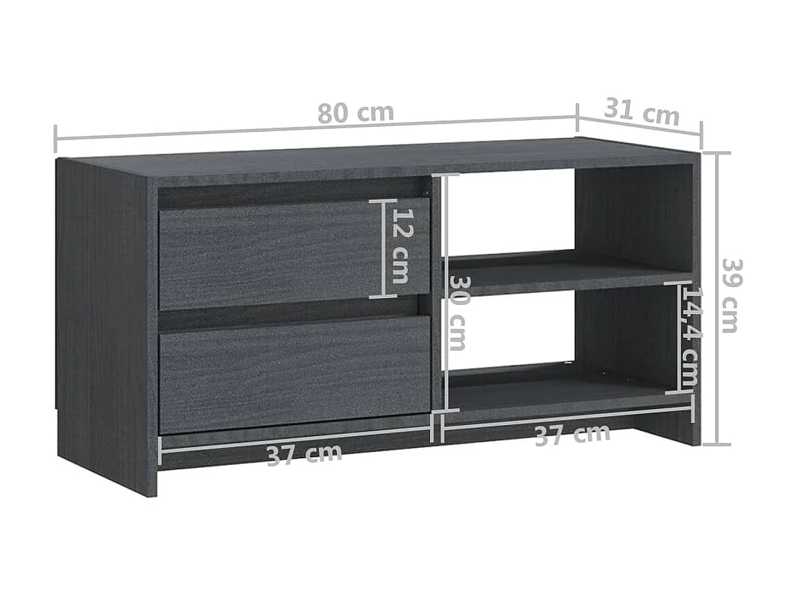 Meuble TV Gris 80x31x39 cm Bois de pin massif