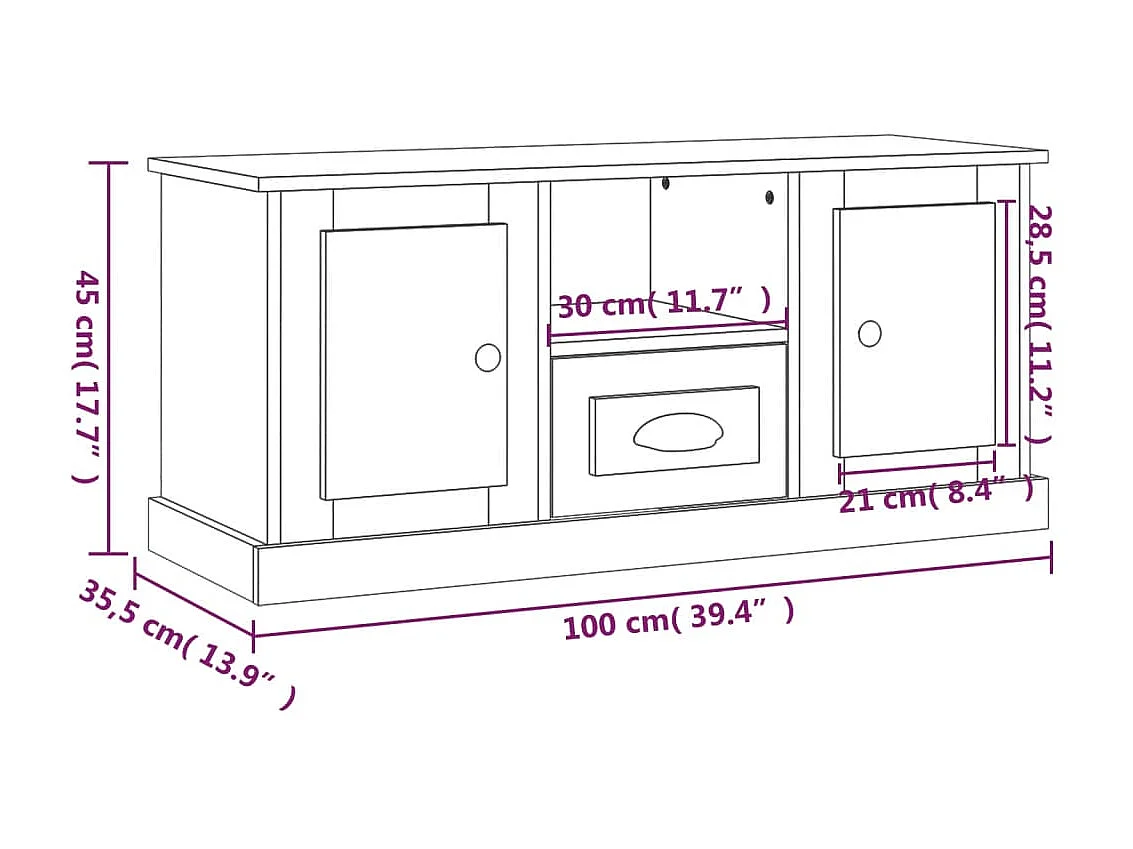 Meuble TV chêne sonoma 100x35,5x45 cm bois d'ingénierie