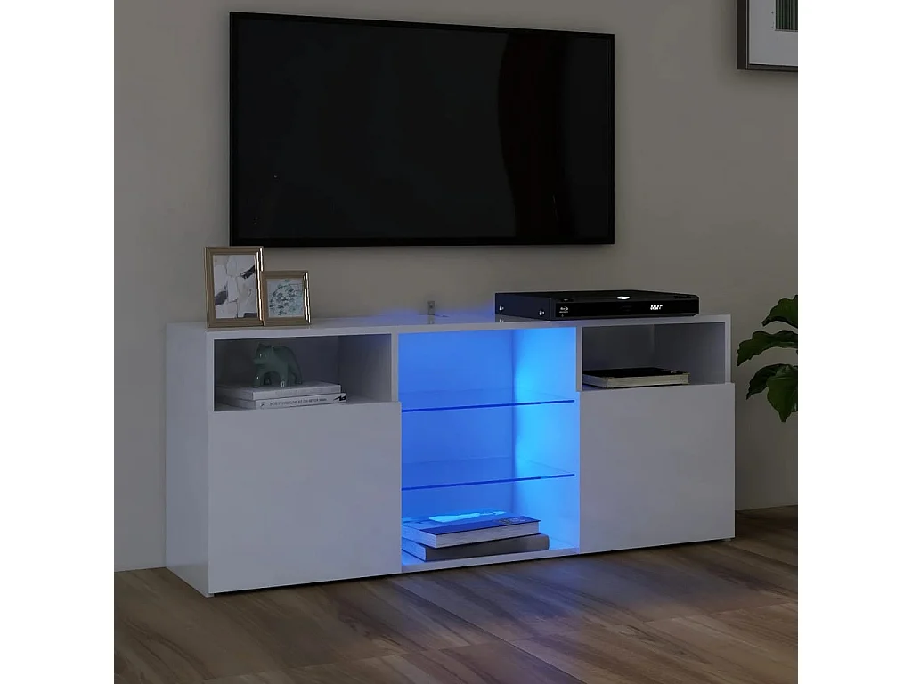 Meuble TV avec lumières LED blanc brillant 120x30x50 cm