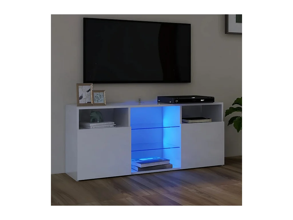 Meuble TV avec lumières LED blanc brillant 120x30x50 cm