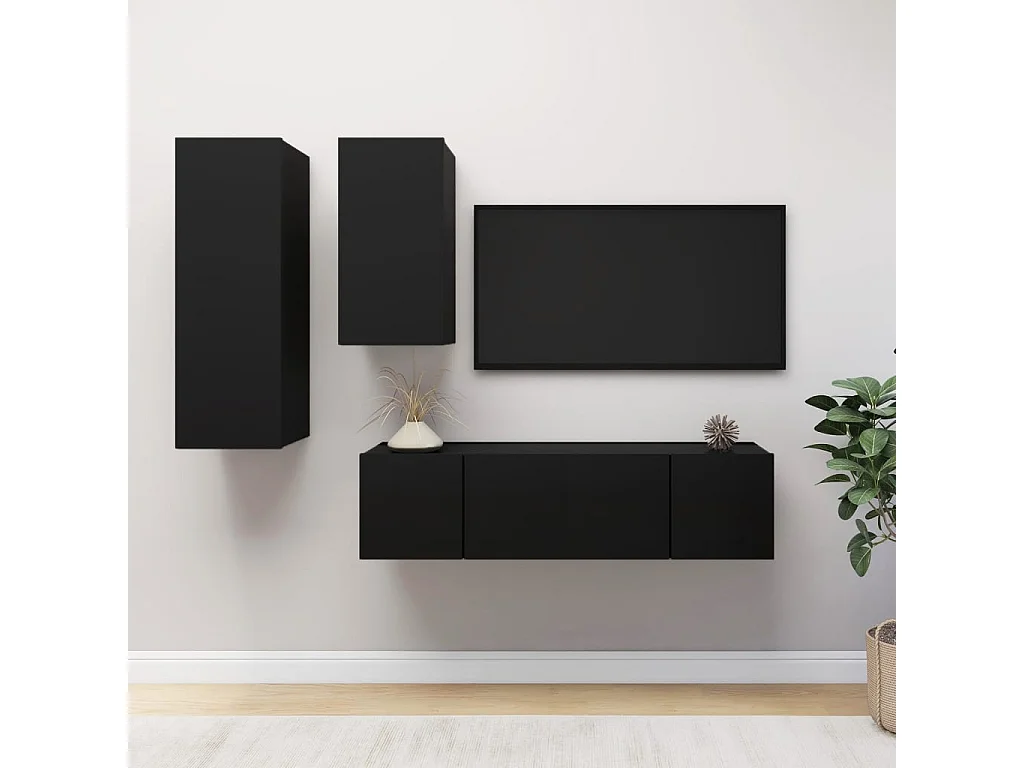 Ensemble de meuble TV 4 pcs Noir Aggloméré