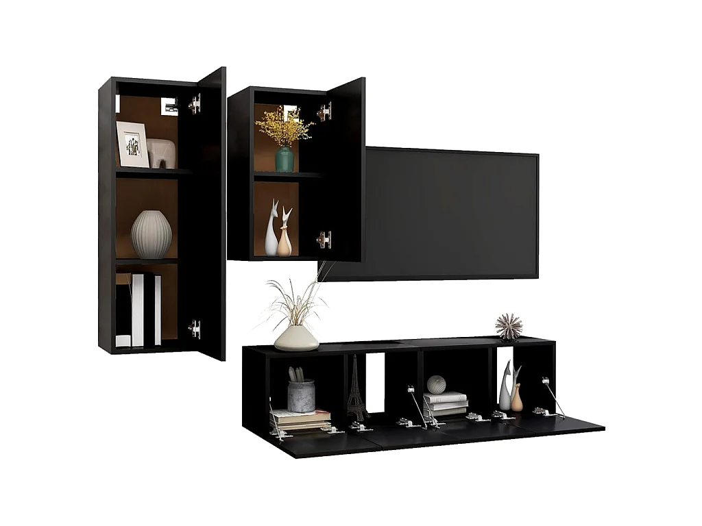 Ensemble de meuble TV 4 pcs Noir Aggloméré