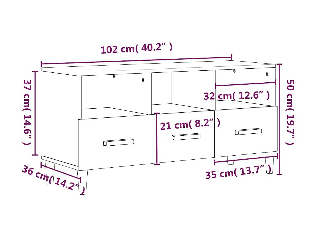 Meuble TV Blanc brillant 102x36x50 cm Bois d'ingénierie