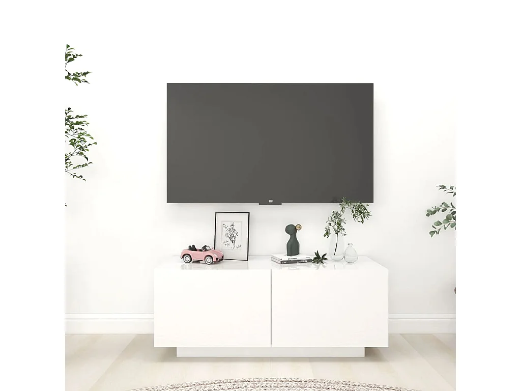Meuble TV Blanc brillant 100x35x40 cm Aggloméré