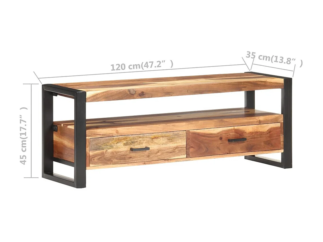 Meuble TV 120x35x45 cm Bois massif avec finition miel