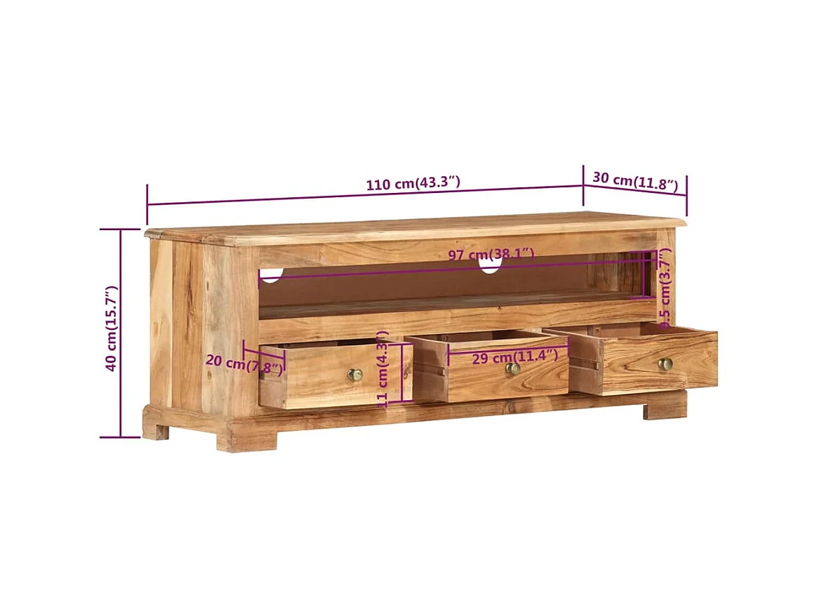 TV-meubel Massief acaciahout 110x30x40 cm Bruin
