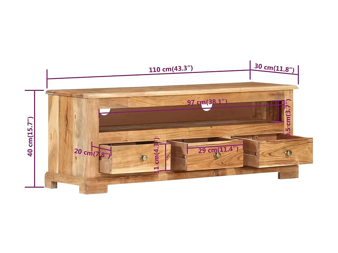 TV-meubel Massief acaciahout 110x30x40 cm Bruin