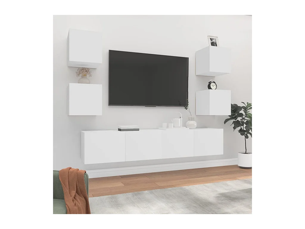 Ensemble de meubles TV 6 pcs Blanc Bois d'ingénierie