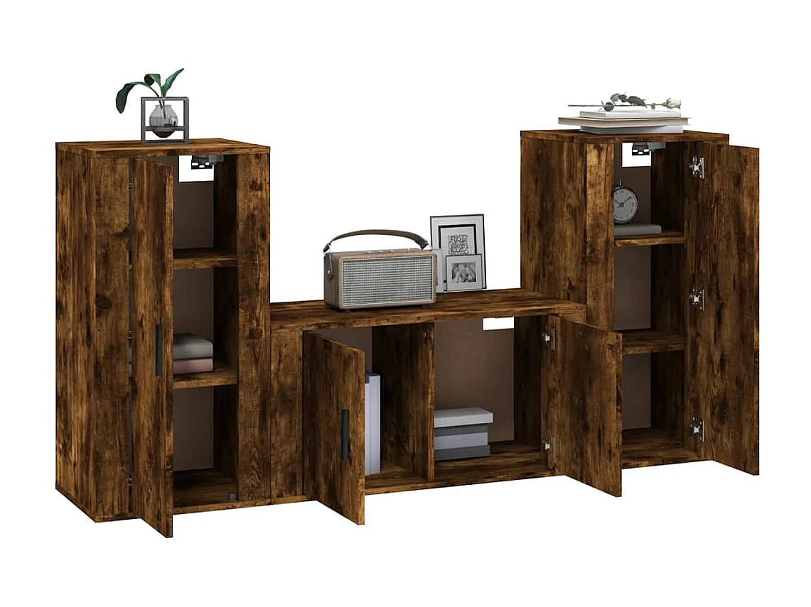 Set da 3 supporti TV in legno multistrato di rovere affumicato