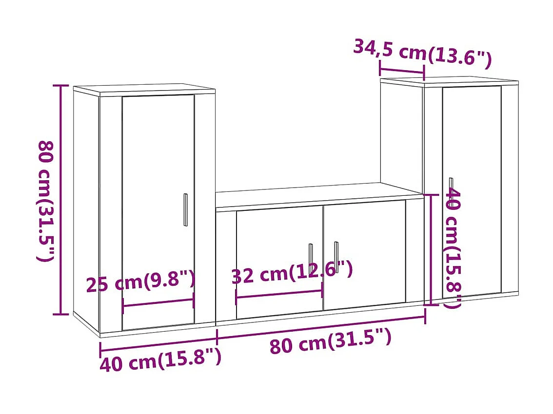 Set da 3 supporti TV in legno multistrato di rovere affumicato