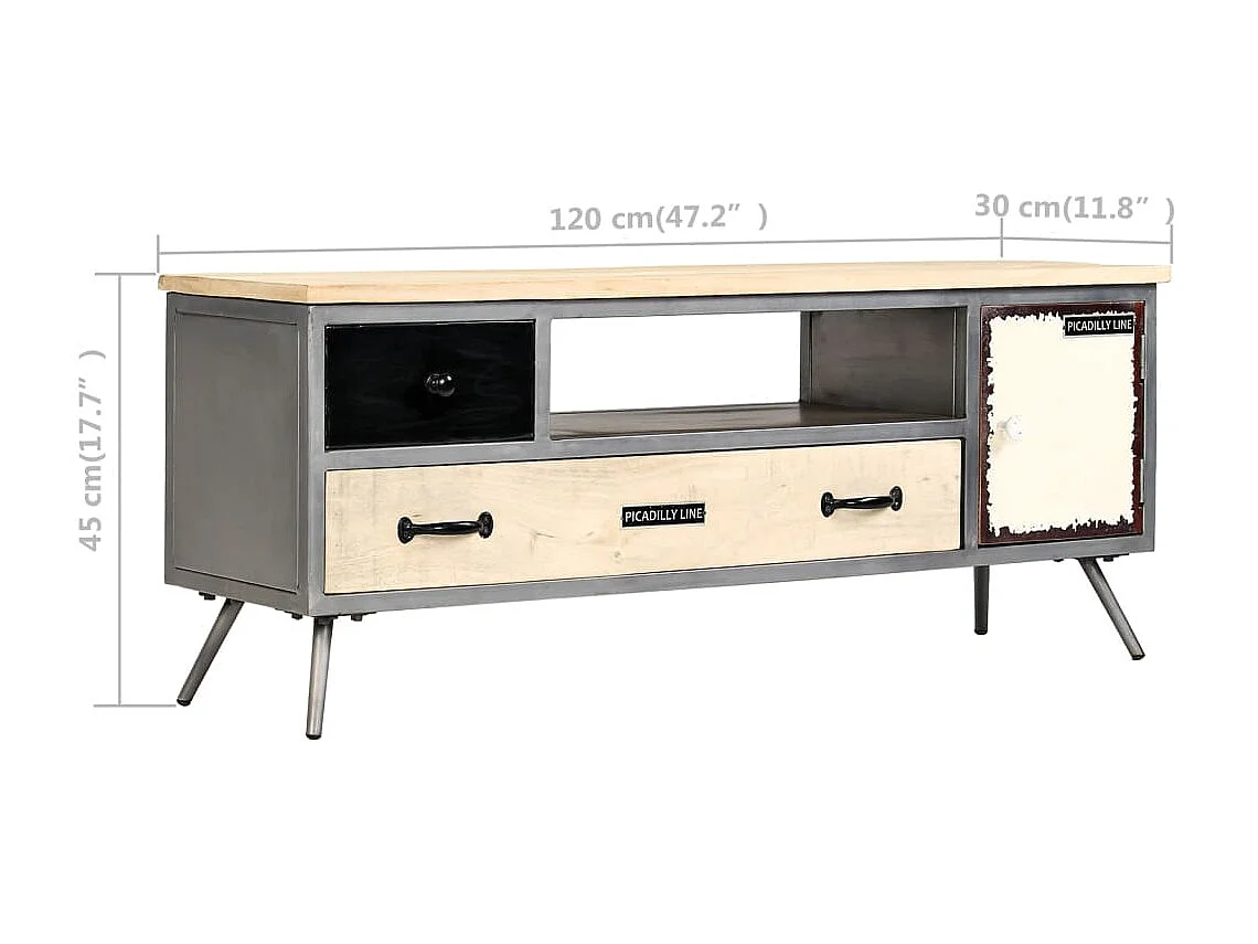 Móvel de TV Madeira maciça de mangueira e aço 120 x 30 x 45 cm