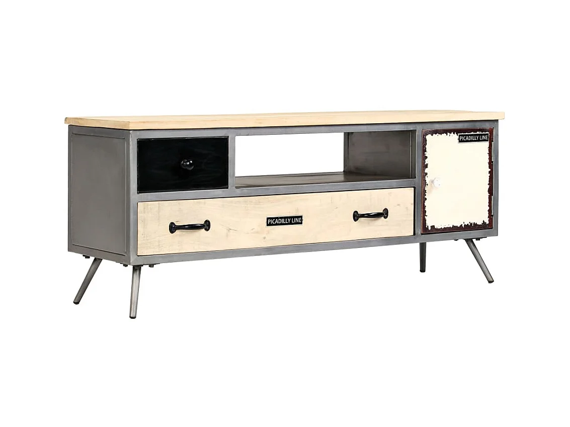 Meuble TV Bois de manguier massif et acier 120 x 30 x 45 cm