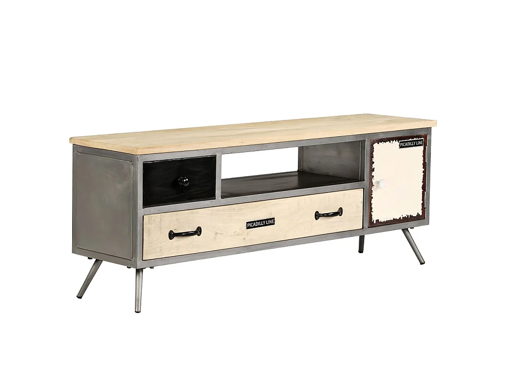 Meuble TV Bois de manguier massif et acier 120 x 30 x 45 cm