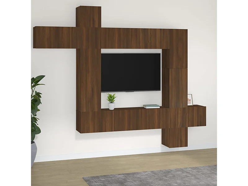 9-teiliges TV-Ständer-Set aus braunem Eichenholzwerkstoff