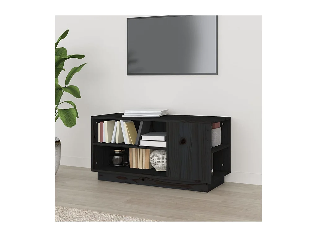 Meuble TV Noir 80x35x40,5 cm Bois de pin massif