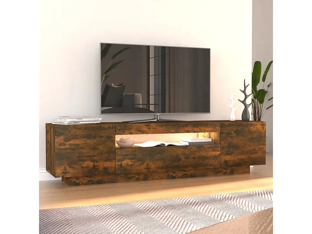 Mobile TV con luci LED Rovere affumicato 160x35x40 cm