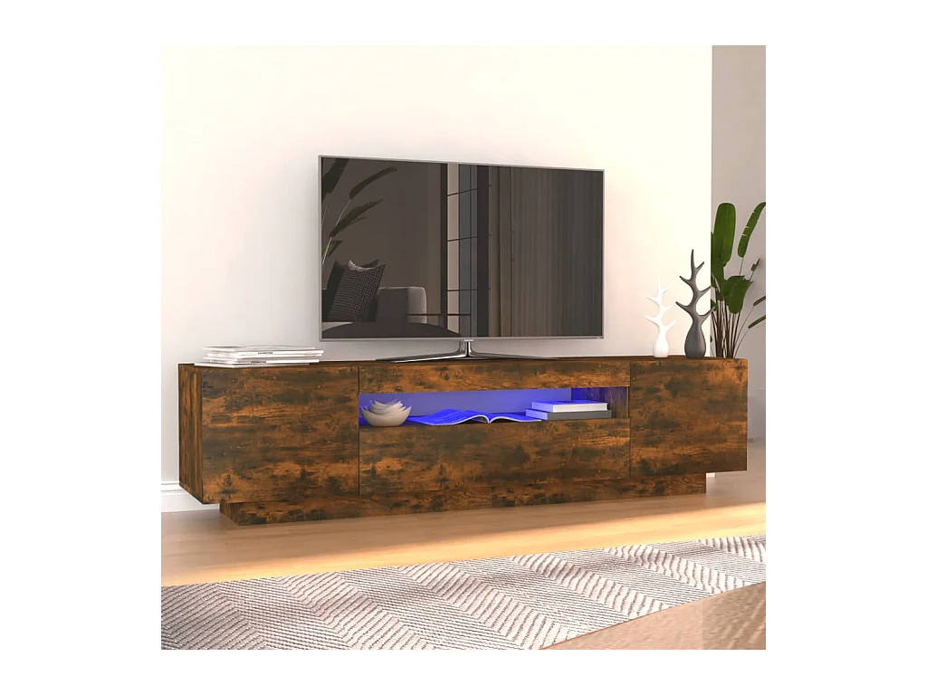 Mobile TV con luci LED Rovere affumicato 160x35x40 cm