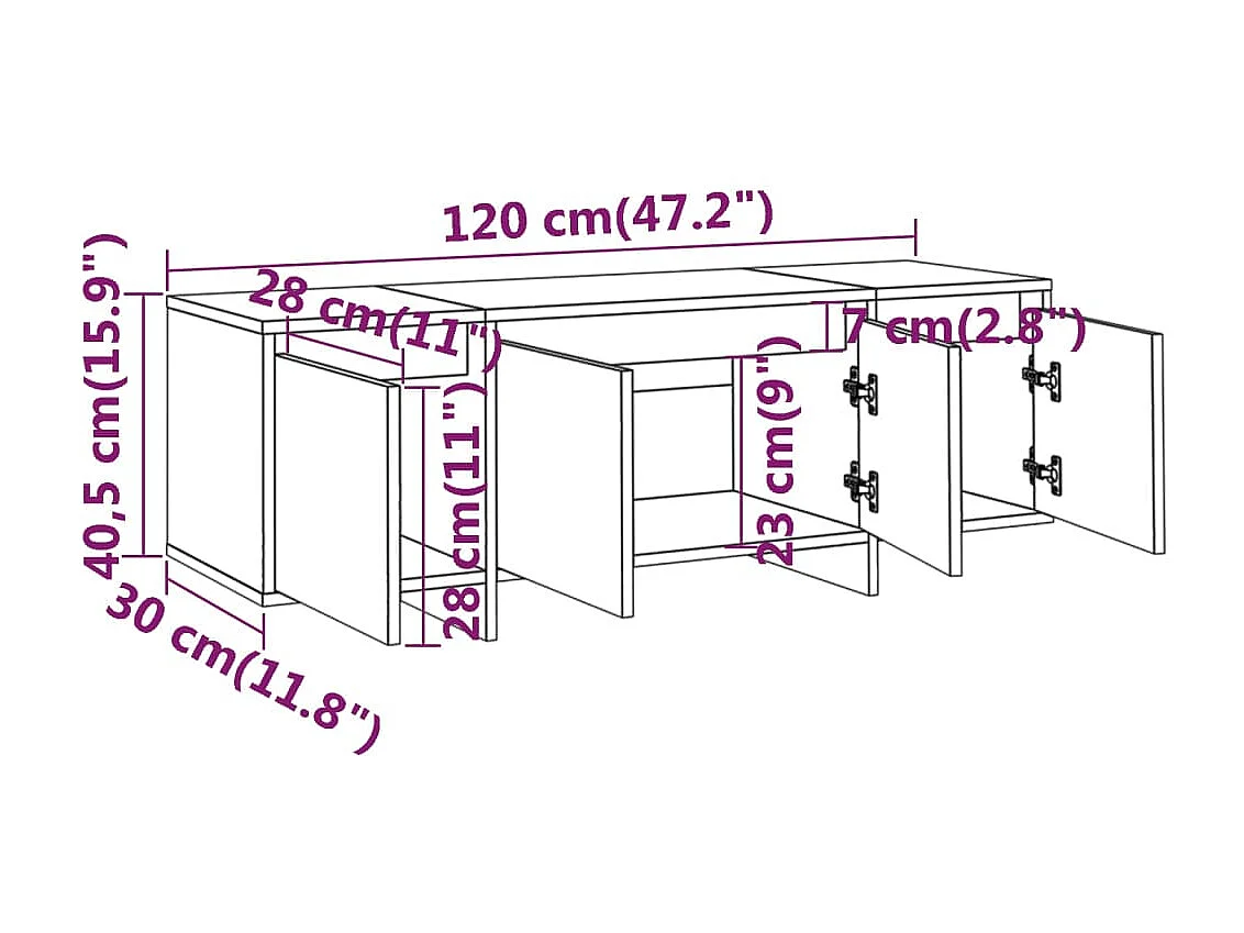 Meuble TV Chêne fumé 120x30x40,5 cm Aggloméré