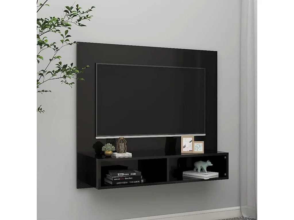 Meuble TV mural Noir brillant 102x23,5x90 cm Aggloméré