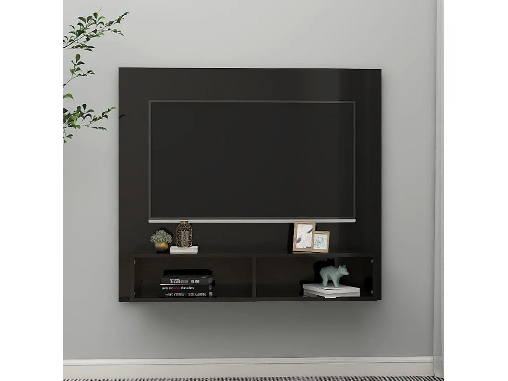 Mueble TV de pared Aglomerado negro brillo 102x23,5x90 cm