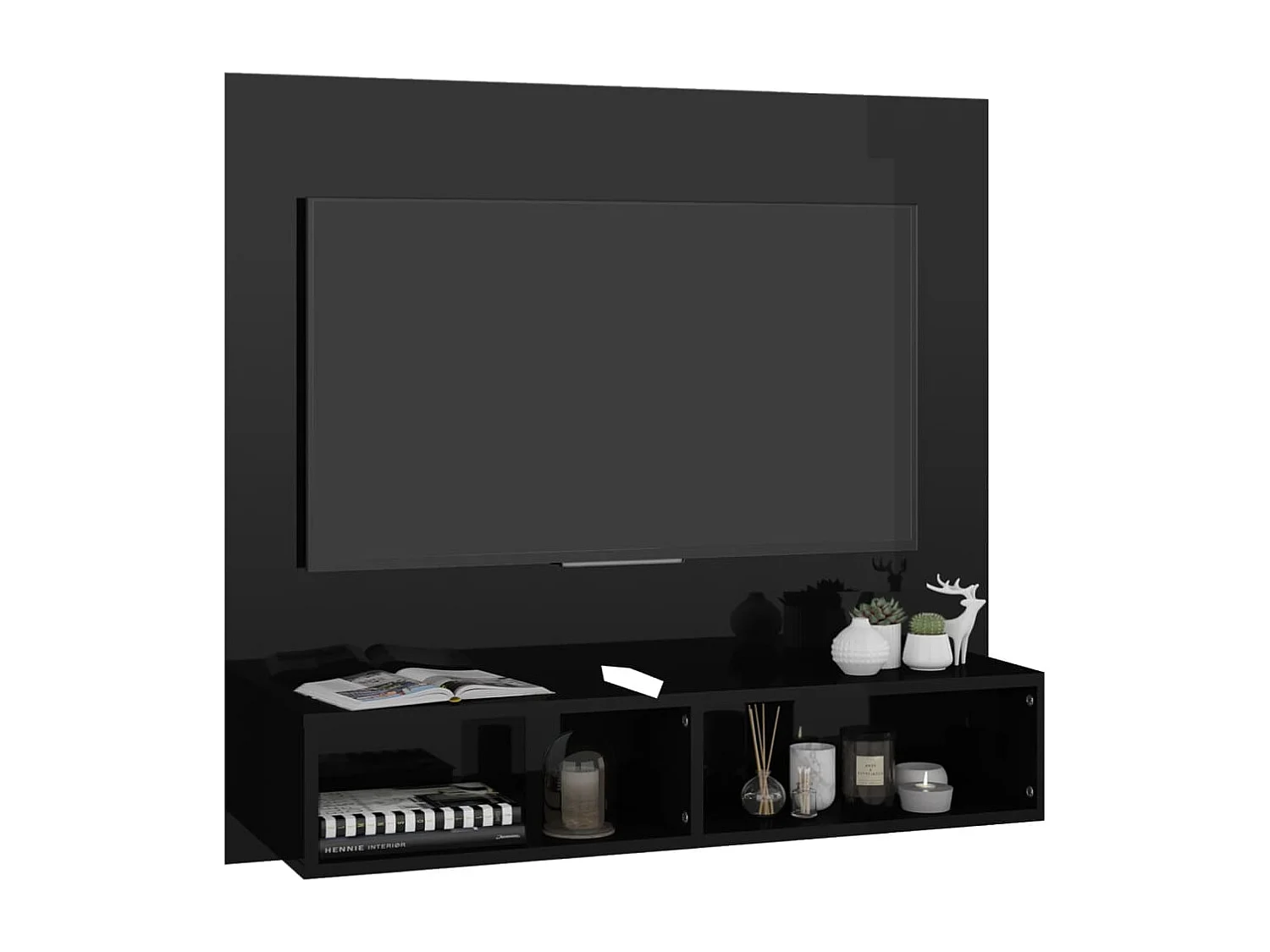 Mueble TV de pared Aglomerado negro brillo 102x23,5x90 cm