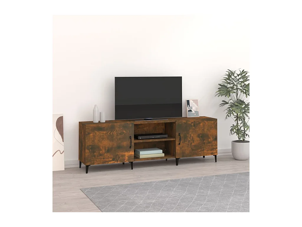 Meuble TV chêne fumé 150x30x50 cm bois d'ingénierie