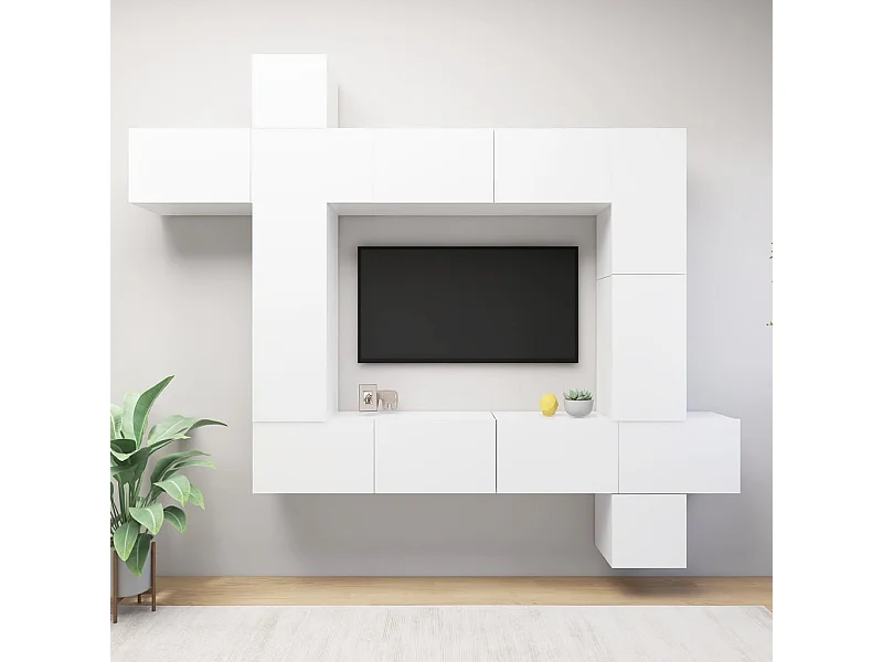 Set di mobili TV da 9 pezzi in truciolare bianco