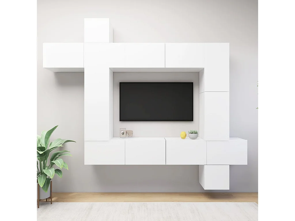 Set di mobili TV da 9 pezzi in truciolare bianco