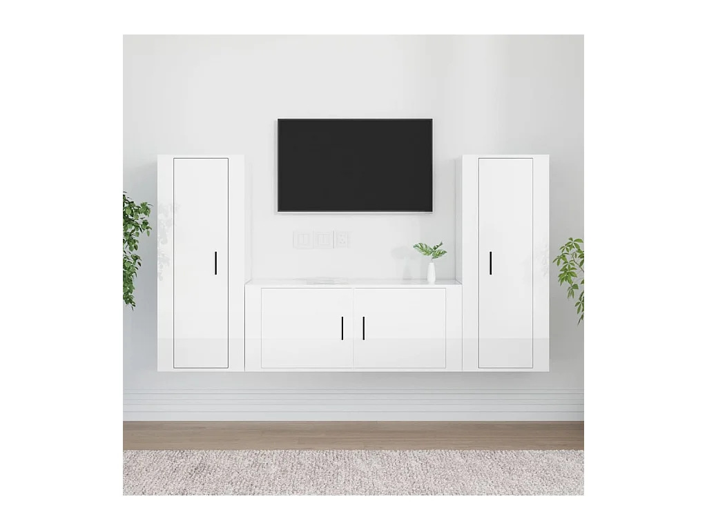 Ensemble de meubles TV 3 pcs Blanc brillant Bois d'ingénierie