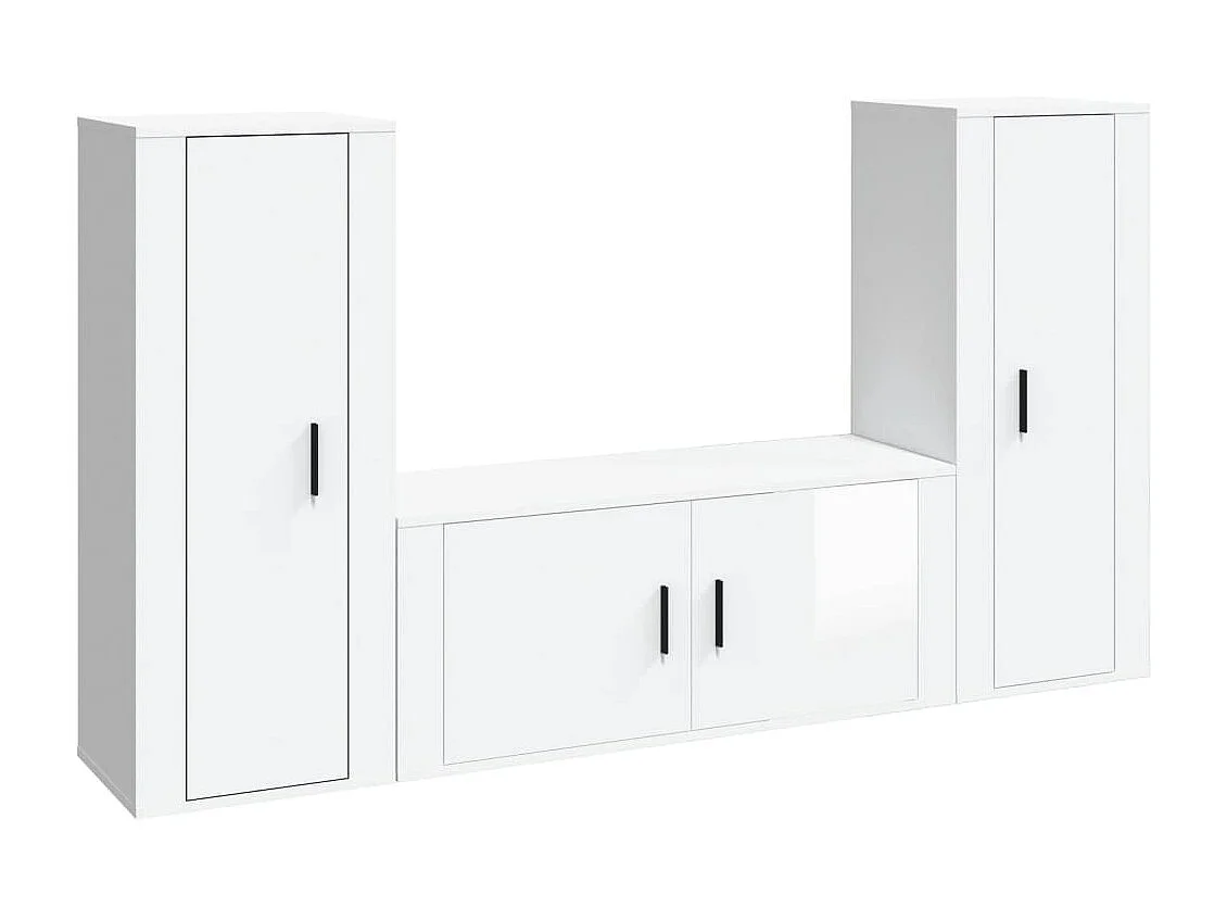 3-teiliges TV-Ständer-Set aus glänzend weißem Holzwerkstoff