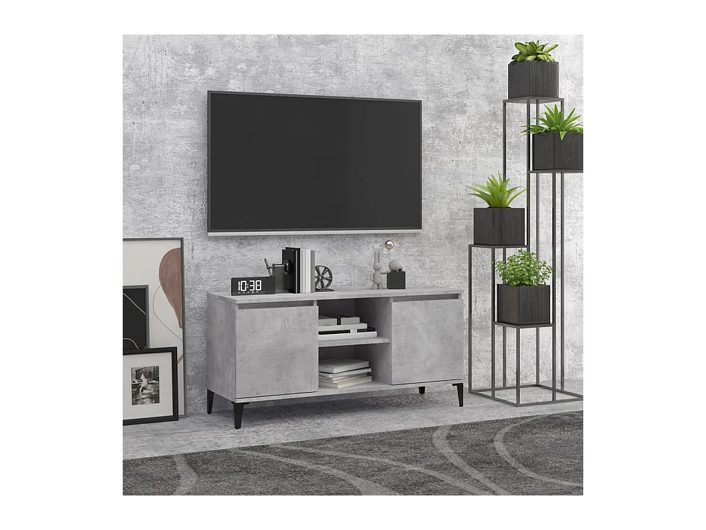 Meuble TV avec pieds en métal Gris béton 103,5x35x50 cm