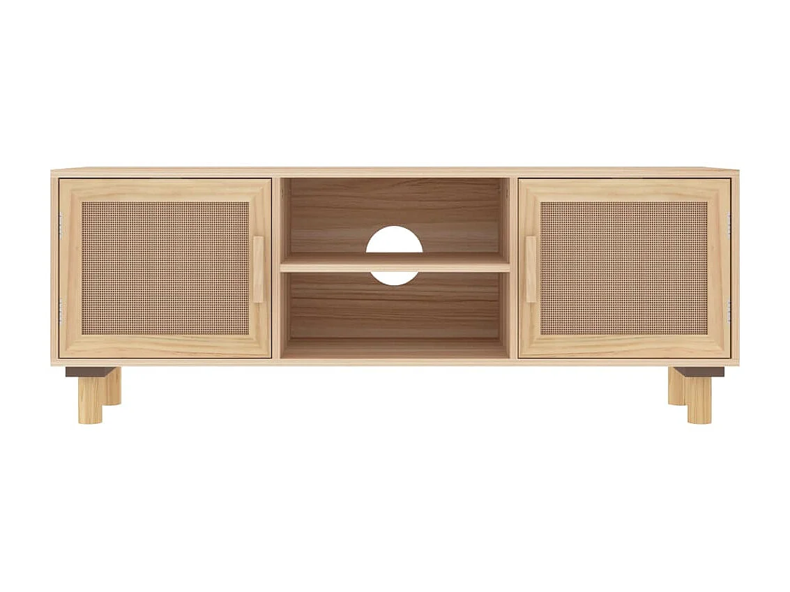 Meuble TV Marron 105x30x40 cm Bois de pin massif rotin naturel