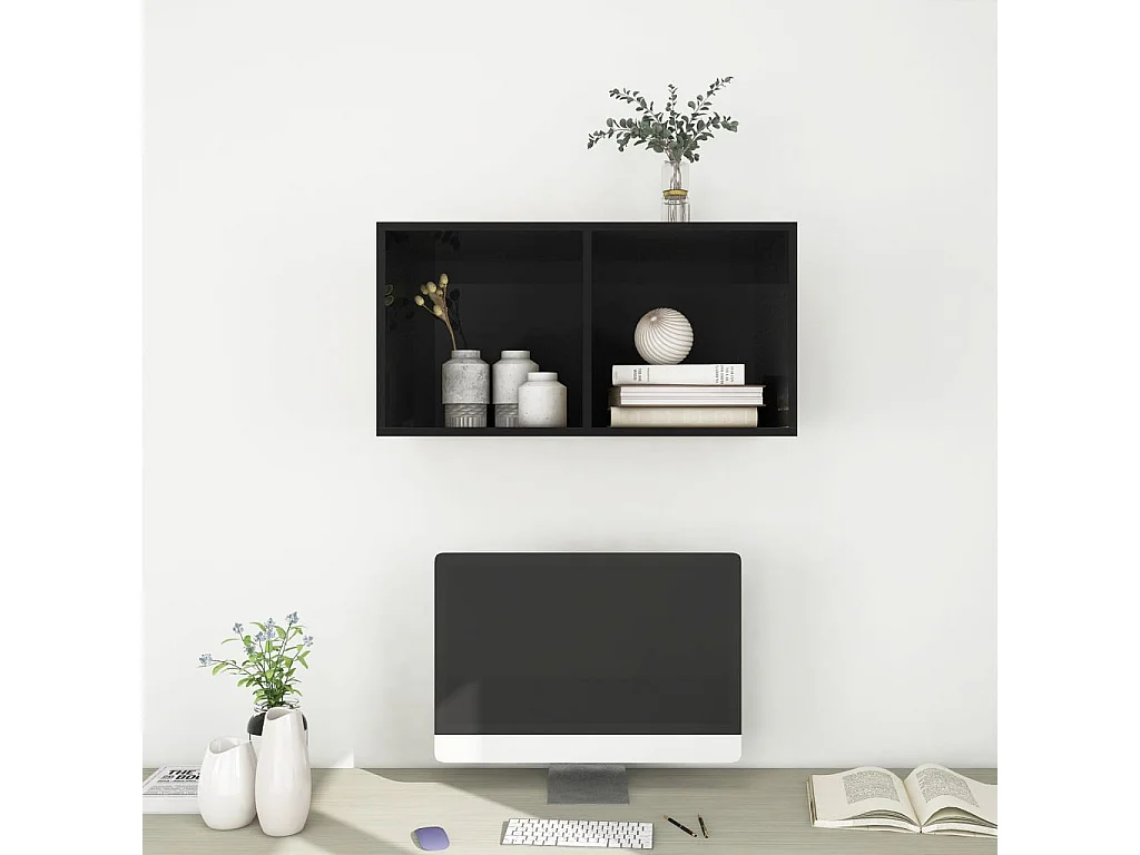 Meuble TV mural Noir brillant 37x37x72 cm Aggloméré