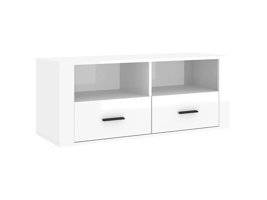 Mueble TV Blanco brillo 100x35x40 cm Madera contrachapada