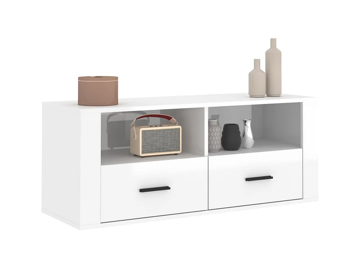 TV-meubel Glanzend wit 100x35x40 cm Bewerkt hout