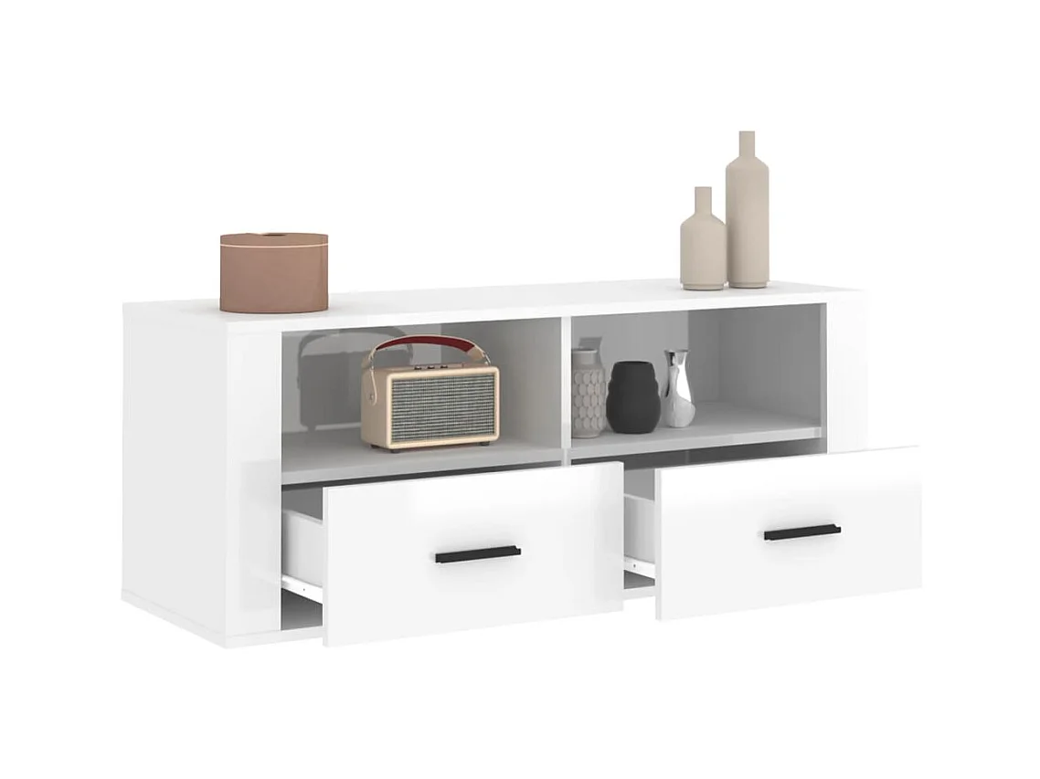 TV-meubel Glanzend wit 100x35x40 cm Bewerkt hout