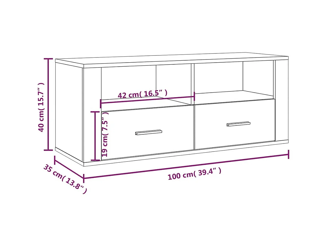 TV-meubel Glanzend wit 100x35x40 cm Bewerkt hout