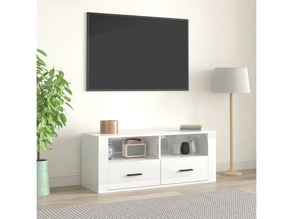 Meuble TV Blanc brillant 100x35x40 cm Bois d'ingénierie