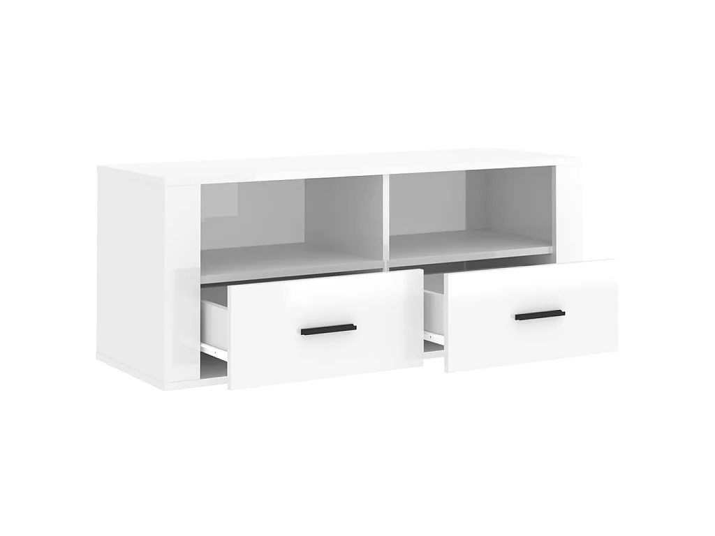 Meuble TV Blanc brillant 100x35x40 cm Bois d'ingénierie