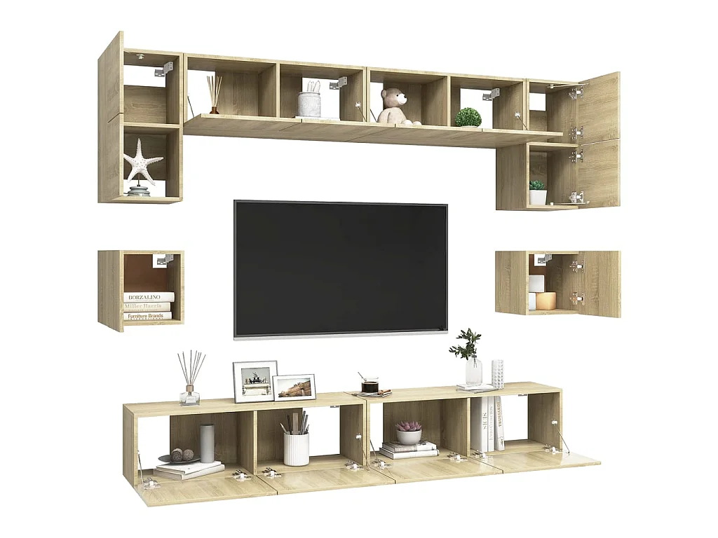 Set di mobili TV da 8 pezzi. Truciolato rovere Sonoma