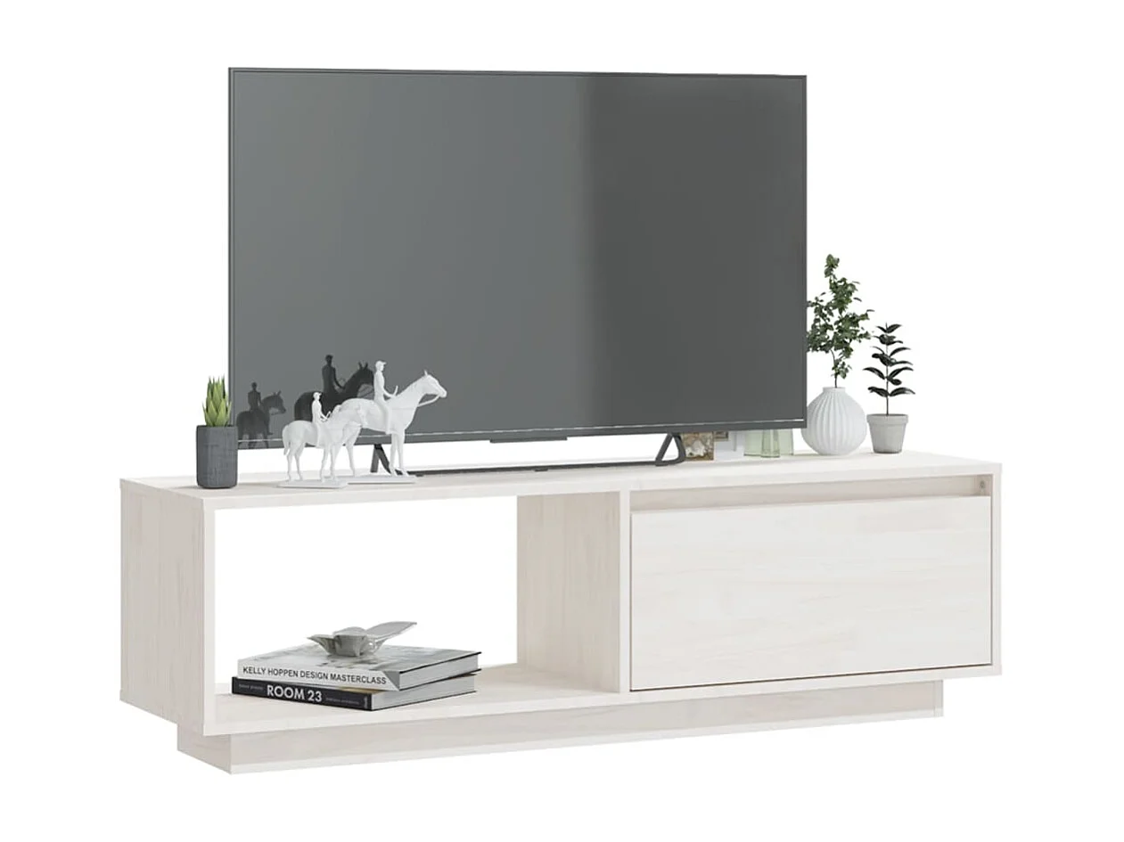Meuble TV Blanc 110x30x33,5 cm Bois de pin massif