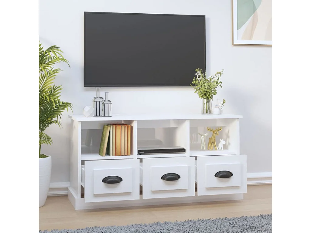 Meuble TV blanc brillant 100x35x50 cm bois d'ingénierie