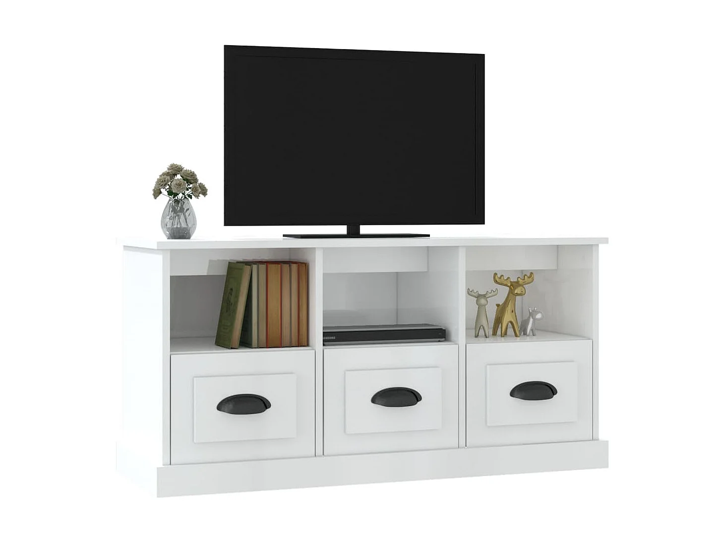 Meuble TV blanc brillant 100x35x50 cm bois d'ingénierie