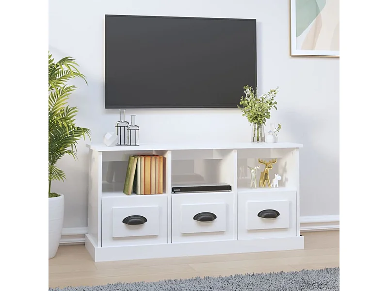 Meuble TV blanc brillant 100x35x50 cm bois d'ingénierie