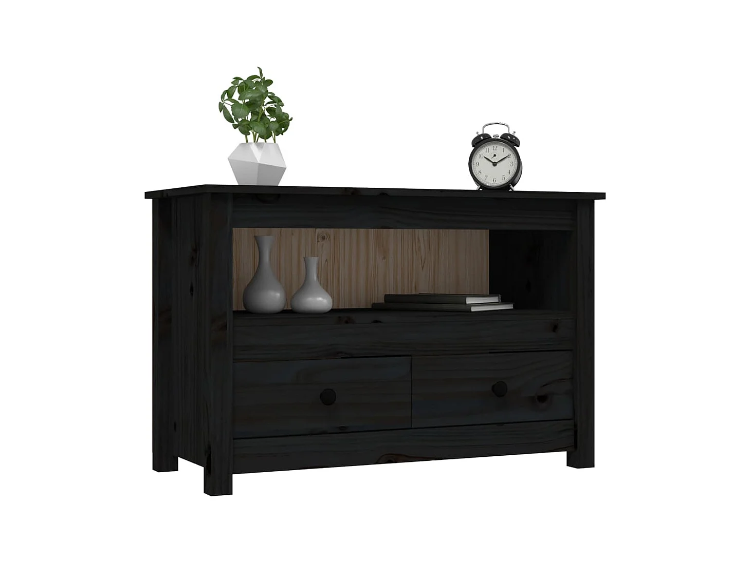 Zwart TV-meubel 79x35x52 cm Massief grenenhout