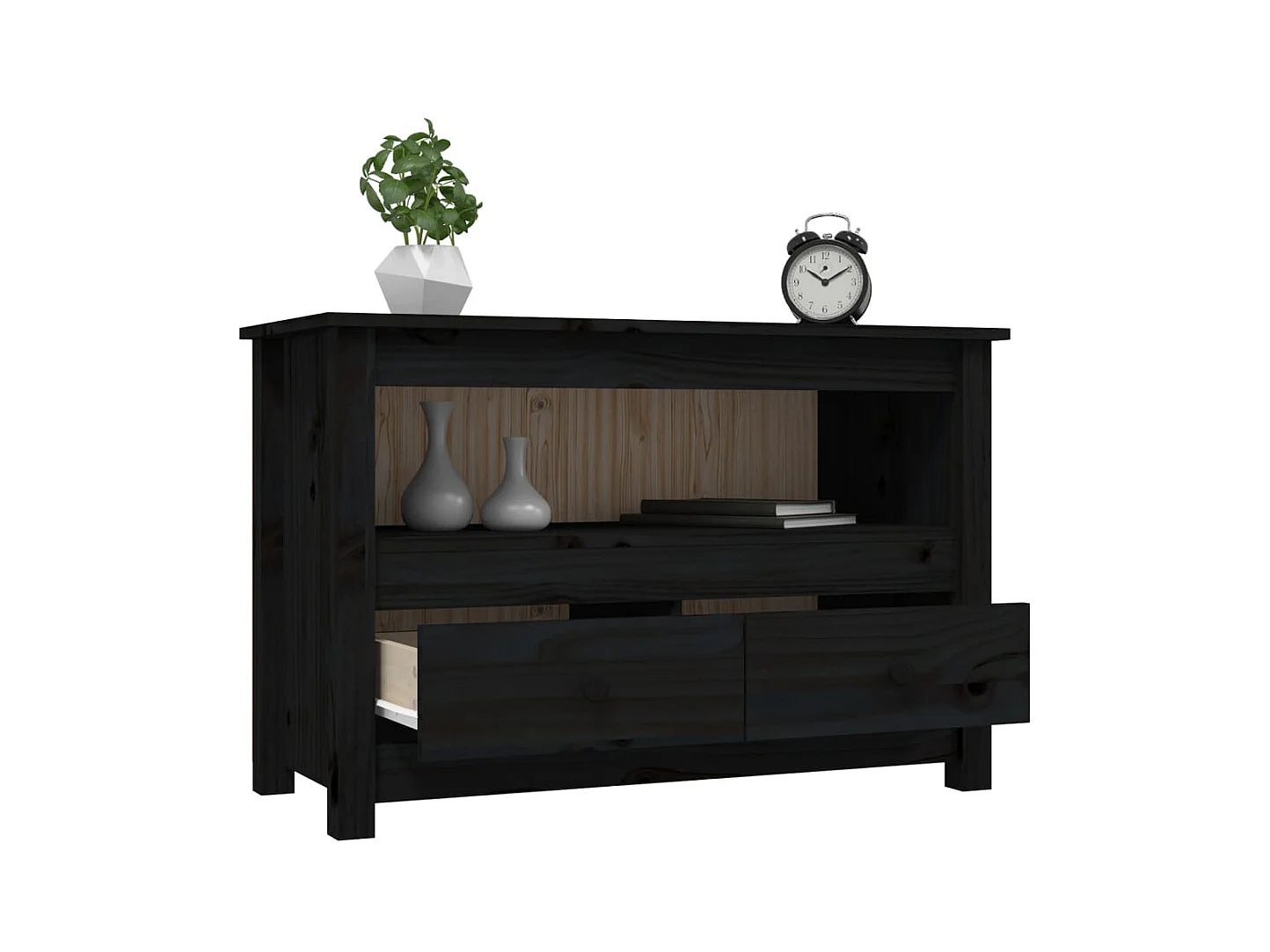 Zwart TV-meubel 79x35x52 cm Massief grenenhout