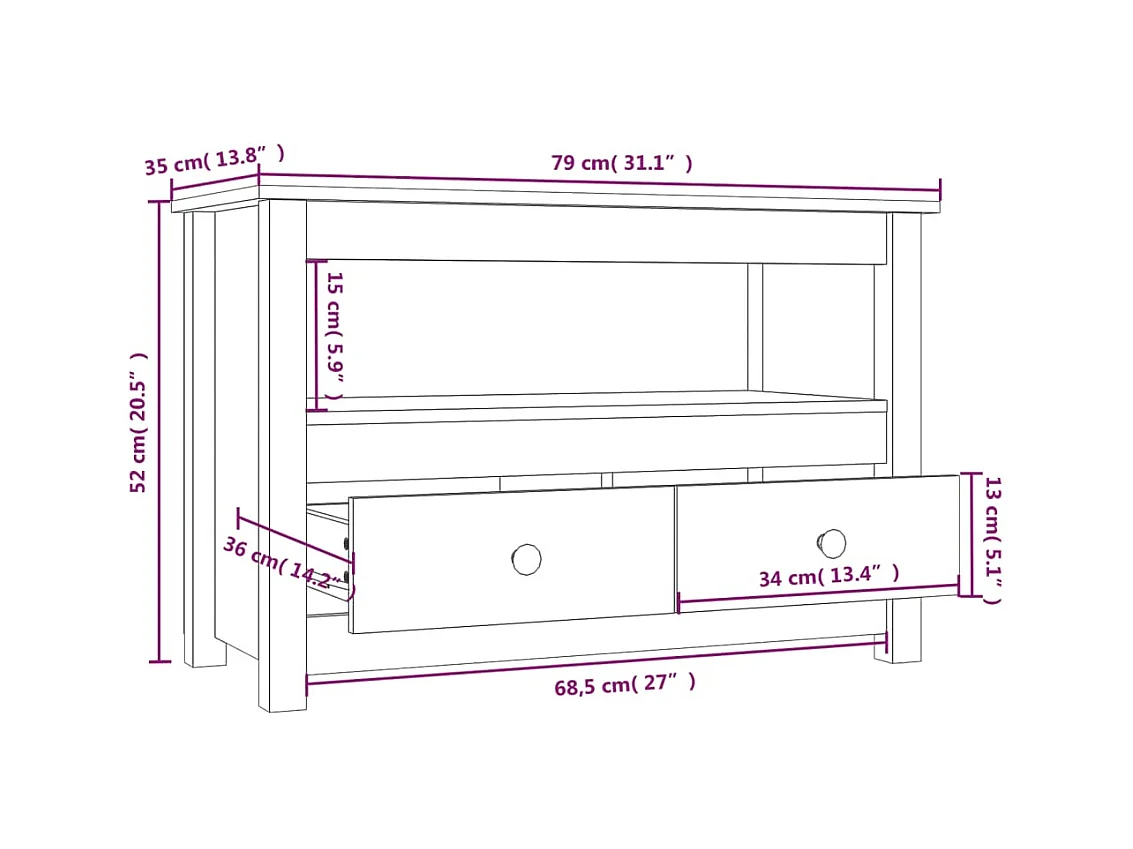 Zwart TV-meubel 79x35x52 cm Massief grenenhout
