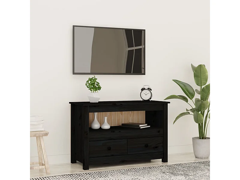 Meuble TV Noir 79x35x52 cm Bois de pin massif