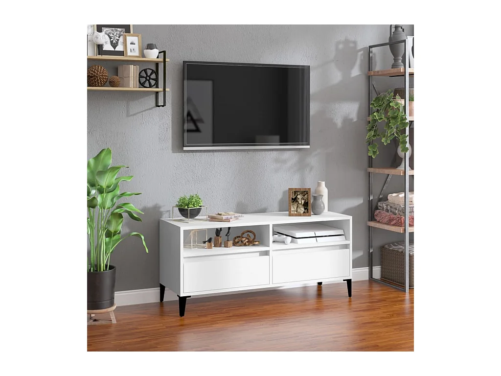Meuble TV blanc 100x34,5x44,5 cm bois d'ingénierie